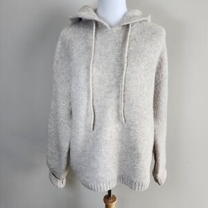 Simons Chunky Knit Hoodie Womens XS Beige Wool Blend Sweater Soft Neutral Winter